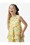 Layered Detailed Crew Neck Viscose Fabric Floral Chiffon Dress - 3