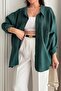 Women's Oversize Low Shoulder Loose Fit Emerald Green Shirt - 2