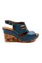 Eron Women's Genuine Leather Wedge Sandals Blue - 4
