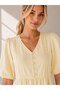 Women's V-Neck Buttoned Linen-Look Guipure Detail Skirt Flounced Lined Summer Casual Dress 25085 - 3