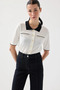 Wide Leg Ribbed Stitched Tencel Denim Trousers - Navy Blue - 5