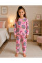 Girl's Cotton Pink Color Labubu Patterned Long Sleeve Pajama Set