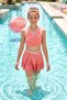 Girls' Swimsuit with Piping Detail, Zero Sleeve Top, Shorts and Skirt 26607 Dusty Rose - 3