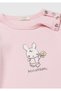 Baby Dusty Pink Printed Ribbed Short Sleeve T-Shirt with Snap Buttons on the Shoulder - 3