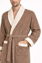 Men's Contrast Bathrobe 100% Cotton Certified Şalyaka 1 Piece, Striped Bathrobe / Dressing Gown - Beige Color - 6