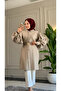 6423 - Comfortable Zippered Buttoned Viva Balloon Sleeve Long Tunic with Waist Belt Detail - 2