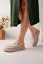 Women's Beige Suede Loafer Buckle Slippers - 2
