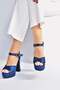 Navy Blue Satin Fabric Platform Heeled Women's Evening Dress Shoes M348202404 - 3