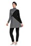 Lycra Full Covered Swimsuit Black Belt Detailed Houndstooth