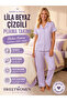 Lilac-White Striped Shirt Collar Pajama Set 4629-Lilac Women's Short Sleeve Buttoned Long Bottom Pajama Set - 2