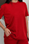 Women's Red Modal Fabric Short Sleeve Tracksuit Set 3081 - 3