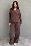 Brown V-Neck Striped Shirt Trousers Set Mg2852 - 5