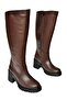 R654047703 Brown Genuine Leather Thick Heeled Women's Boots - 7