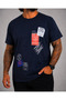 Men's Large Size Crew Neck T-Shirt One Time 26156 Navy Blue - 3
