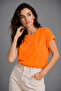 Women's Orange Cotton Pack Curled Sleeve Detail Crew Neck T-Shirt - 5