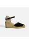 Black Women's Buckle Accessory Stone Detailed Wedge Heeled Suede Espadrille - 2