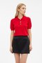 Women's Gold Button Detailed Polo Collar Short Sleeve Premium Knitwear Sweater - 2