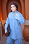 Blue Collared Buttoned Tunic and Trousers Set - 3