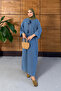 Women's Beaded Embroidered Bat Sleeve Denim Dress - 2
