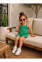 Green Ribbed Rib Baby Crop Set Bottom-Top Summer Shorts Set - 2