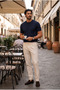 Kwon Crew Neck Basic Short Sleeve Slim Knitwear Men's T-Shirt - Navy Blue - 5