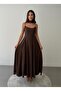 Halter Neck Flared Cut Draped Maxi Dress - Brown - 2