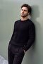 Men's Crew Neck Black Sweater Knitwear Honeycomb Knit Solid Color Classic Fit - 5243C