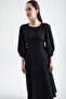 Women's Black Back Detailed Midi Dress - 3