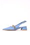 Laura Blue Color Open Back Matte Satin Fabric Women's Short Heeled Shoes - 5