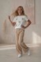 Cream Heart Embroidered Cotton T-Shirt and Ruffle Detailed Pants Set