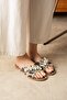 Mirella Women's Pearl Straw Textured Animal Patterned Leopard Flat Stylish Slippers - 3