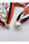 Satin Scarf Necklace and Earring Set with Magnet Pearl Detail 44 cm Women's Stylish Combination Accessory - 5