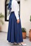 Denim Skirt with Side Pockets and Elastic Waist -Indigo - 4