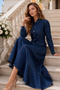 Buttoned Jacket and Skirt Denim Suit Navy Blue 2105
