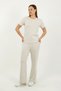 Women's Stone-Colored Short Sleeve Crew Neck Comfortable Fit Stretchy Knitted Top and Bottom Set - H6052 - 2