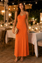 Women's Cross-Back Strap Long Sandy Dress-Apricot - 6