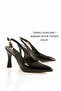 Black Patent Leather Pointed Toe Open Back Large Buckle 9cm Goblet Heel New Season - 2