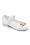 White Girls' Shoes with Gold Buckle, Stylish Model