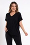 Women's Black Large Size V-Neck Oversize Basic T-shirt - 2