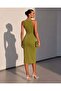 Off Shoulder Midi Crepe Dress 581832 F.Green - 4