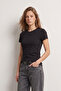 95% Cotton 5% Lycra Body-Fitting Magic Fit Black Women's Stretch T-Shirt Compact Combed Cotton Short Sleeve Flexible Basic T-Shirt Elastane Body - 6