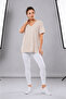 Beige V-Neck Basic Women's T-Shirt 100% Cotton Side Slits Short Sleeve Casual Comfortable Cut