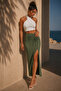 Khaki Drawstring Slit Maxi Skirt Sh160 - 2
