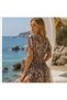 Bysen Jessy Elastic Waist Slit Detailed V-Neck Lightweight Stylish Beach Dress Pareo Tunic - 3