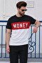 Color Blocked Text Detailed Black T-Shirt 3077