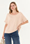 Beige No-Show Natural Viscose Women's Boat Neck Off-Shoulder Loose Double Sleeve Cotton Soft Textured Basic Blouse - 7