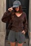 Brown V-Neck Soft Textured Women's Sweater Mg2499