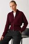 Claret Red Double Zipper Mock Neck Women's Knitwear Cardigan Mg2505
