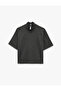 Regular Fit Short Sleeve High Neck Glittery Striped T-Shirt - 5