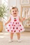 Cherry Patterned Tulle Dress with Ribbed Sleeves, Summer Style, Snap Button Bottom Bodysuit for Girls - 2
